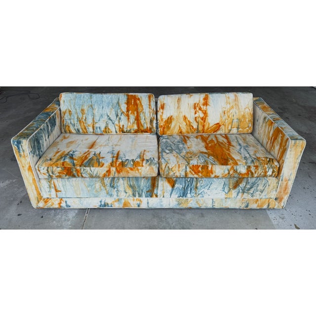 Mid 20th Century Velvet Tie-Dye Sofa, Attributed to Milo Baughman & Jack Larsen, 1960's For Sale - Image 5 of 9