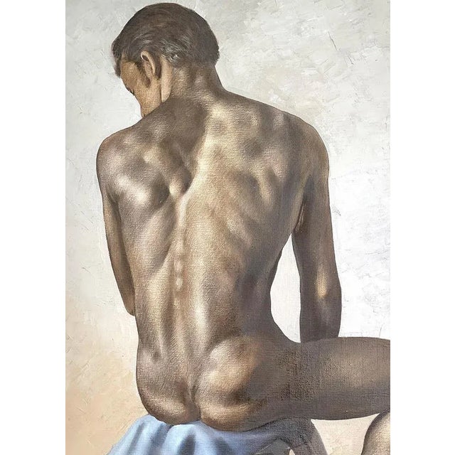 Realism Circa 1950 Seated Male Nude Oil Painting by Roberto Lupetti For Sale - Image 3 of 3