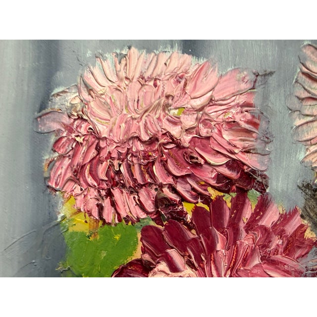 Pink Late 20th Century Floral Oil on Canvas by Unknown Artist, Vintage For Sale - Image 8 of 12