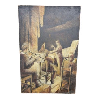 1937 Oil on Canvas Signed Fontaine (Paul Fontaine) Musicians Orchestra Onstage - Possible Carnegie Hall Nyc For Sale