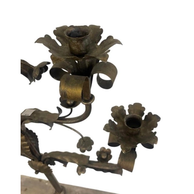 1980s 64-Inch Spanish Revival Wrought Iron Nine-Light Tree Form Floor Candelabra For Sale - Image 5 of 12