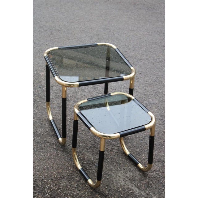 Enamelled Metal and Brass Coffee Tables, 1970s, Set of 2 For Sale - Image 10 of 10