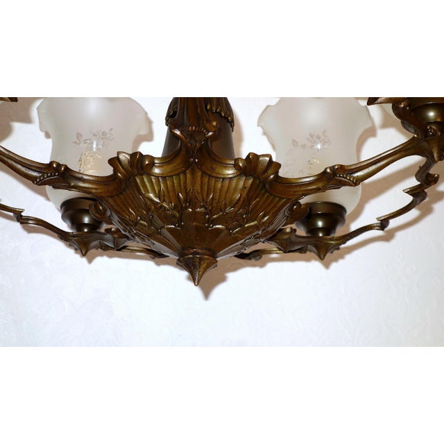Metal Antique French Brass and Glass Chandelier from Unbekannt, 1920s For Sale - Image 7 of 10