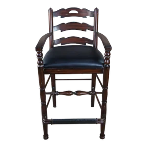 Late 20th Century Maitland-Smith Country French Mahogany & Leather Hunt Club Ladderback Bar Stool