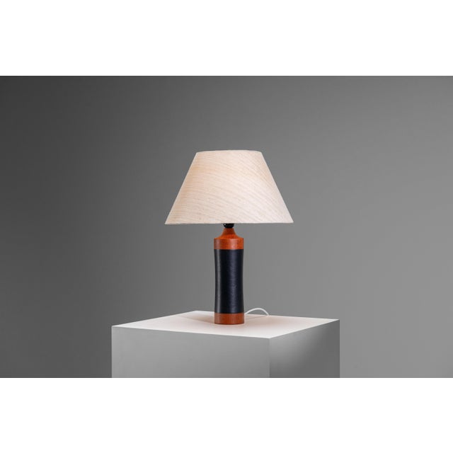 1960s Teak Table Lamp with Black Leather Wrapping, 1960s For Sale - Image 5 of 12