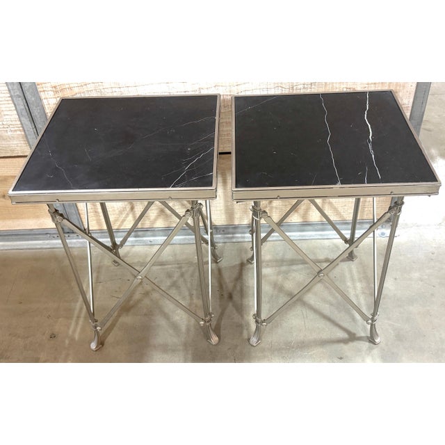 Pair Neoclassical Silvered Bronze & Black Marble Gueridons, Style of Jansen For Sale - Image 6 of 18