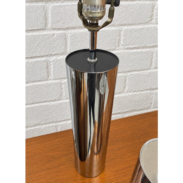 Mid Century Modern Vintage Chrome Cylinder Table Lamps, Set of 2, C. 1970's For Sale - Image 9 of 12