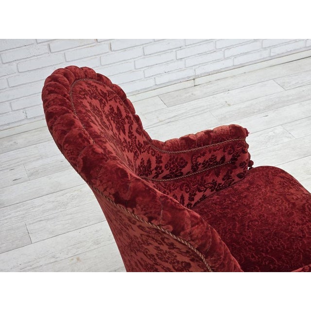 Danish Highback Armchair in Velour with Beech Legs, 1950s For Sale - Image 9 of 18