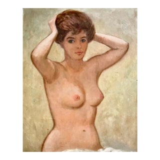 1960's Oil on Canvas "Nude Doing Her Hair"- 28" X 36" For Sale