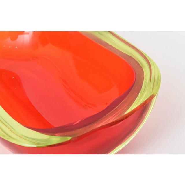 Vintage Murano Flavio Poli Rare Red and Yellow Uranium Sommerso Glass Oblong Bowl For Sale - Image 9 of 12