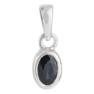 Minimalist Oval 0.6 Ct Blue Sapphire Bezel Set Solitaire Stackable Pendant in 925 Silver For Sale