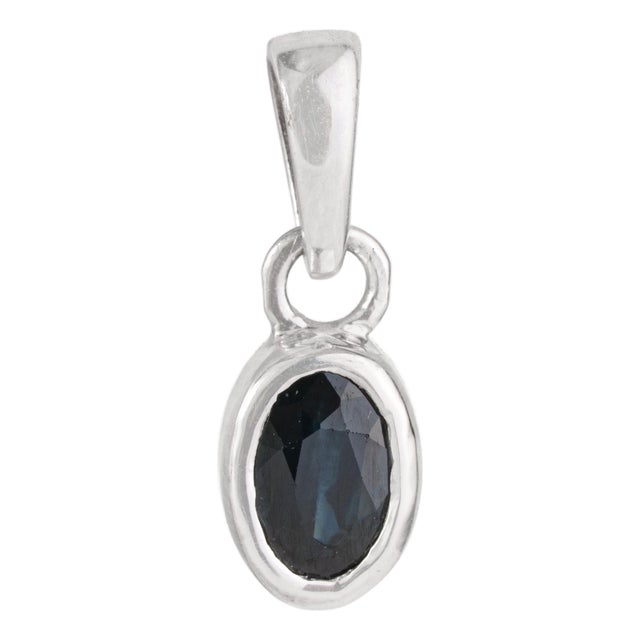 Minimalist Oval 0.6 Ct Blue Sapphire Bezel Set Solitaire Stackable Pendant in 925 Silver For Sale