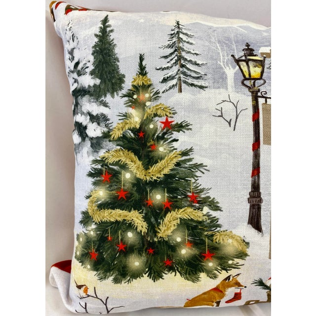 2020s Festive Santa With Animal Friends Christmas Themed Bolster Pillow With Red Velour-Like Back - Made in U K For Sale - Image 5 of 12