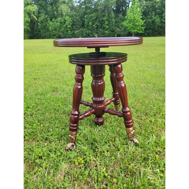 Late 19th Century Victorian Swivel Piano Stool With Glass Ball and Claw Feet For Sale - Image 10 of 10
