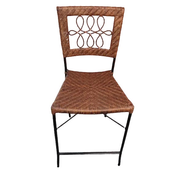 Late 20th Century Campagne Counter Height Accent Chair With Woven Wicker Seat For Sale - Image 9 of 9