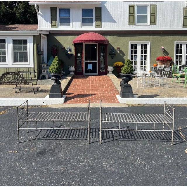 Pair of Silver Iron Benches or Settees. Classic neoclassical modern design. Perfect for a formal entry way or in a garden...
