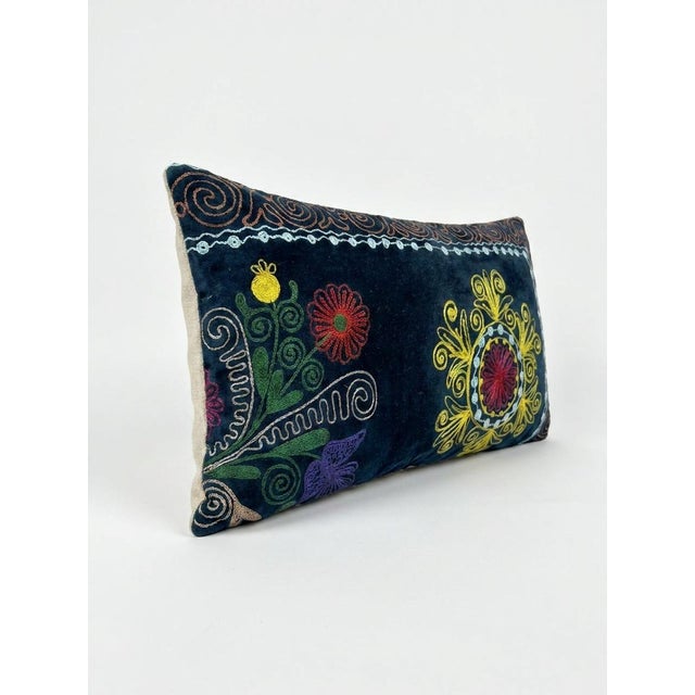 Mid-Century Modern Embroidered Suzani Lumbar Pillow Cover 11'' X 20'' For Sale - Image 3 of 4