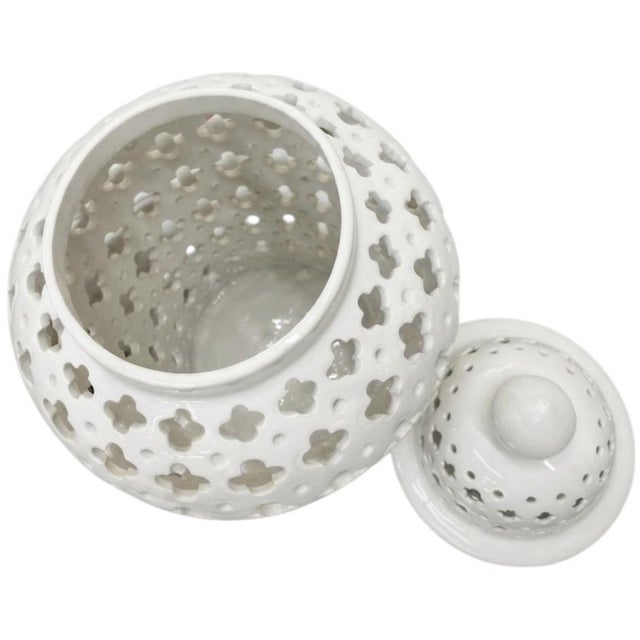Coastal Vintage Pierced Ceramic Temple Jar / Lantern For Sale - Image 3 of 12