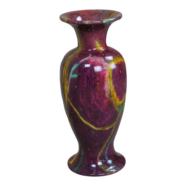 20th Century Chinese Purple Jade Carved & Polished Marble Flower Vase Urn For Sale