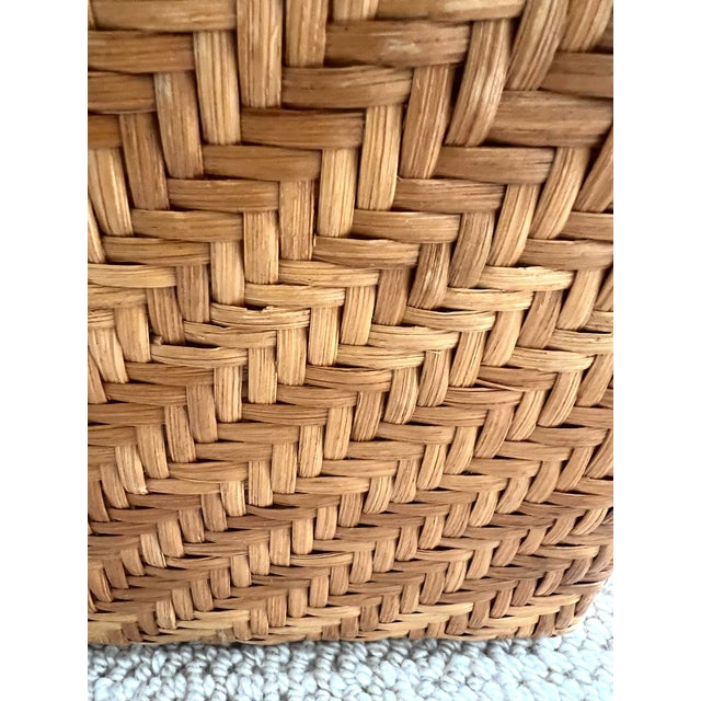 Tan Mid Century Woven Rattan Wastebasket For Sale - Image 8 of 10