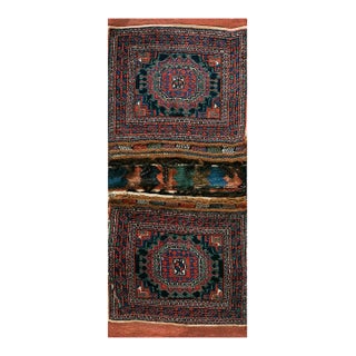 1900s Blue Navy Medallion Tribal Antique Persian Double Saddle-Bag Carpet 2'4" X 4'9" Carpet Rug For Sale