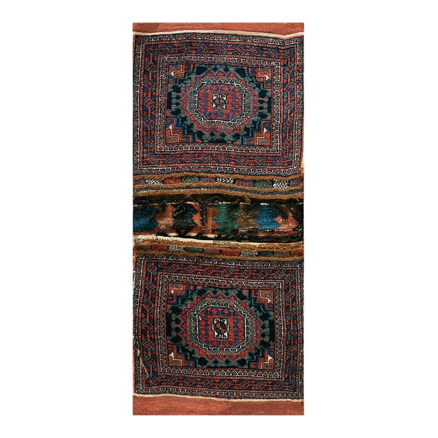 1900s Blue Navy Medallion Tribal Antique Persian Double Saddle-Bag Carpet 2'4" X 4'9" Carpet Rug For Sale
