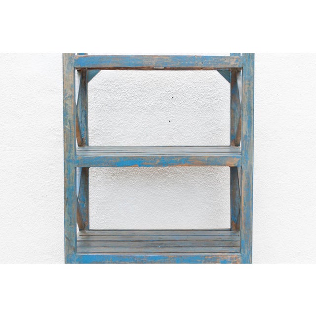 Coastal Cottage Painted Blue Open Bookcase For Sale - Image 4 of 10