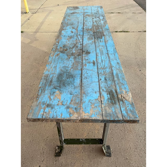Sky Blue 10’ Industrial Dining Table From Lyon Metal Products For Sale - Image 8 of 12