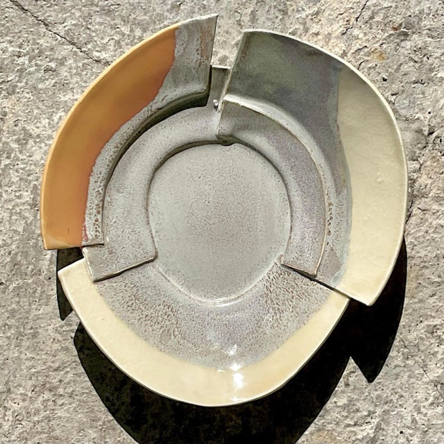 Boho Chic Vintage Modernist Sculptural Geometric Studio Pottery Plate For Sale - Image 3 of 15