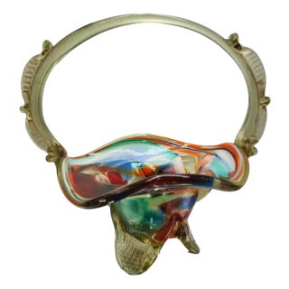 Colorful Glass Basket Plate from the Ząbkowice Steelworks, 1970s For Sale