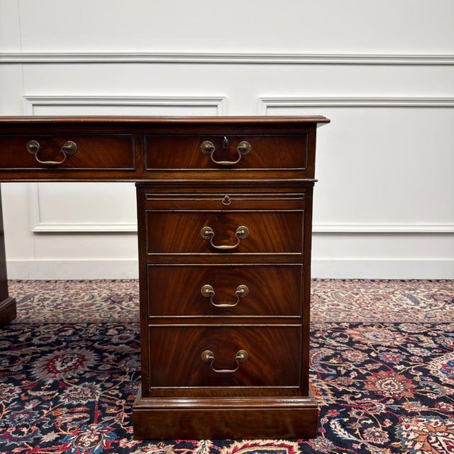 English Classic Desk with Green Leather Top For Sale - Image 11 of 18