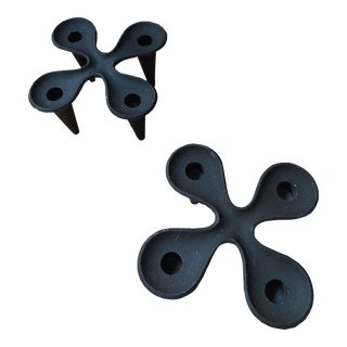 1960s Jens Quistgaard Dansk 4 Arm Clover Cast Iron Taper Candle Holders- a Pair For Sale