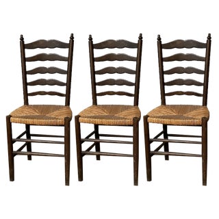 Rustic Oak Straw Chairs, 1890s, Set of 3 For Sale