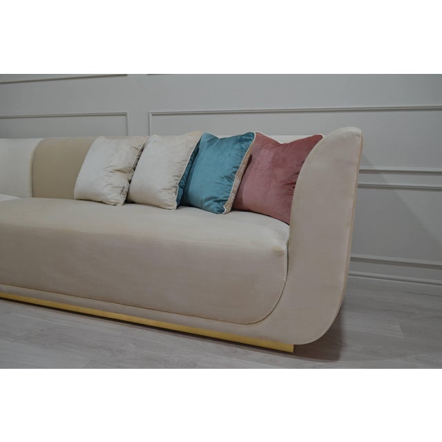 Not Yet Made - Made To Order Cream L-Shaped Sectional Sofa with Gold Base and Velvet Cushions from Kabinet For Sale - Image 5 of 11