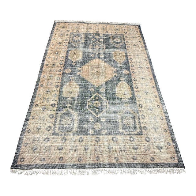 6ft × 9ft 3in Cb2 Aracati Navy Blue Wool Area Rug For Sale
