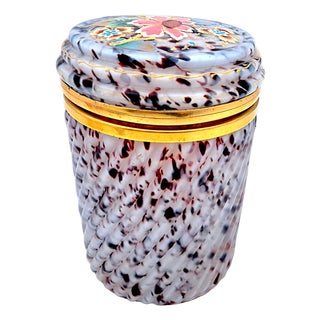 French Opaline Glass Jewelry Box with Marble Effect, 1890s For Sale