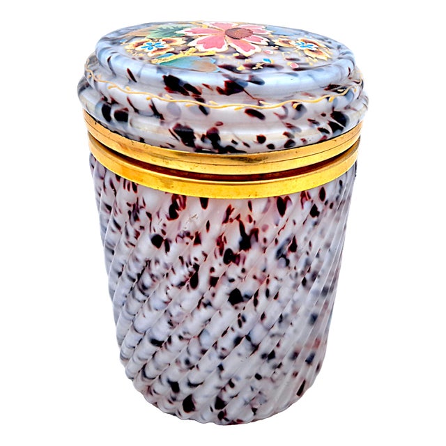 French Opaline Glass Jewelry Box with Marble Effect, 1890s For Sale