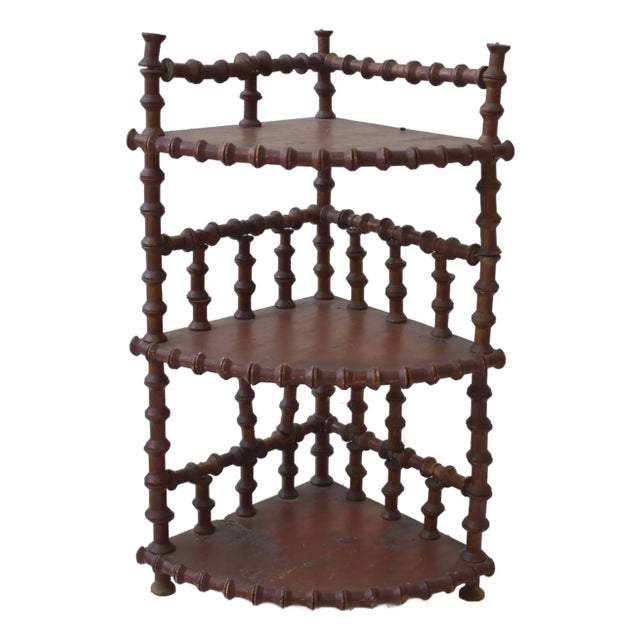 Antique Folk Art Three-Tier Spool Corner Shelf, Circa Early 20th Century For Sale