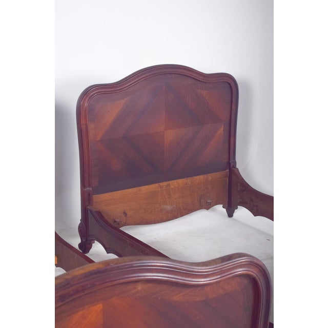 Wood Louis XV Rosewood Veneered Single Beds, 1890, Set of 2 For Sale - Image 7 of 14