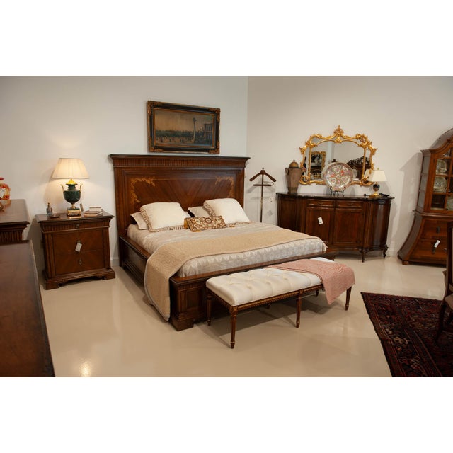 Wood Handcrafted Italian Empire Style Walnut Bed With Marquetry Headboard For Sale - Image 7 of 7
