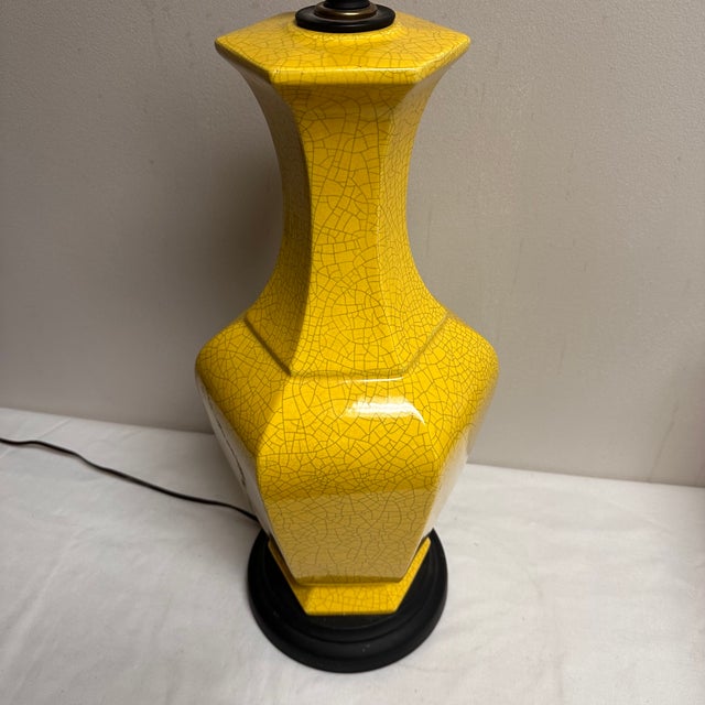 Asian 1970s Asian Modern Yellow Crackle Table Lamp For Sale - Image 3 of 5