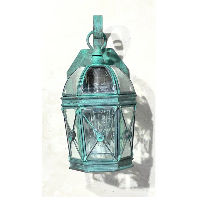 American Vintage Petite Solid Brass Wall Lantern - 11” H X 5.5 W X 6” D For Sale - Image 3 of 7
