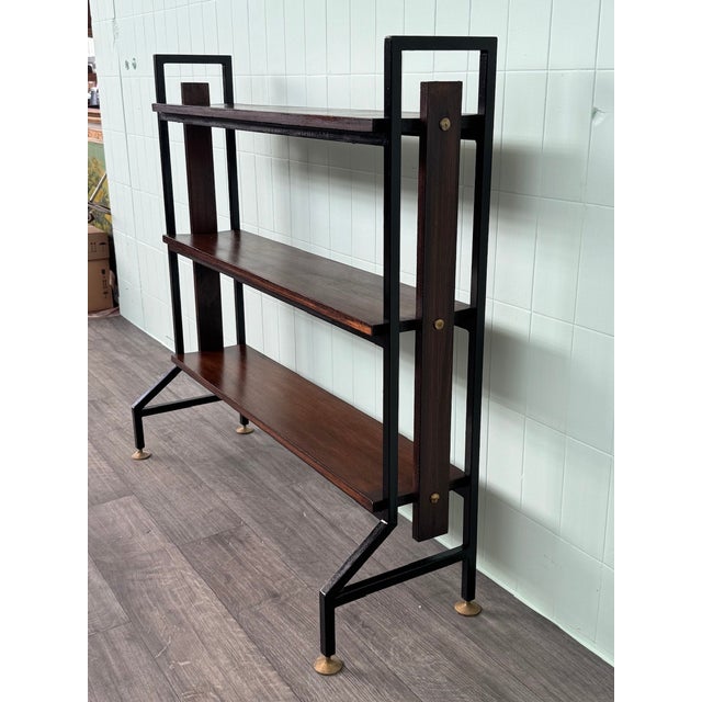 Mid-Century Modern Vintage Industrial Italian Bookcase in Iron and Wood, 1970s For Sale - Image 3 of 16