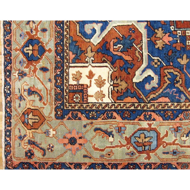 Antique Persian Heriz Oriental Rug, Room Size, W/ Central Medallion For Sale - Image 4 of 5