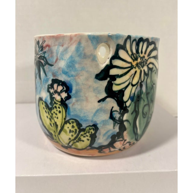 Contemporary Vintage Studio Art Pottery Hand Painted Ceramic Cachepot Planter Signed For Sale - Image 3 of 8