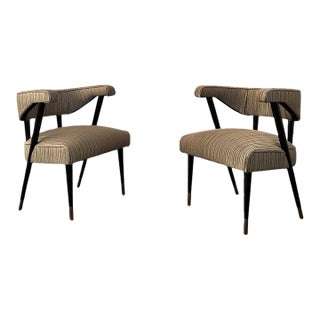 1950s Pair of Hollywood Regency Barrel Back Pleated Armchairs For Sale