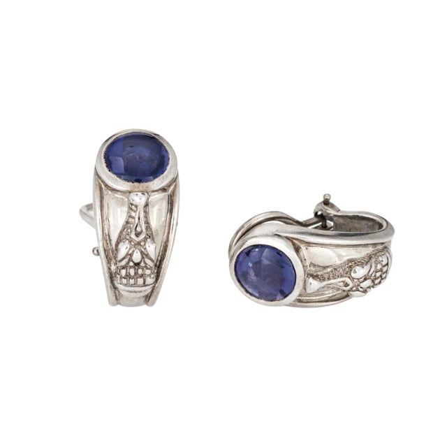 Modern 1999 Kieselstein Cord Alligator Earrings Vintage Sterling Silver Iolite Clip On- Set of 2 For Sale - Image 3 of 5