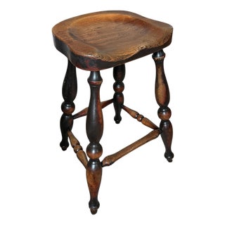 English Elm and Maple Turned Bar Stool For Sale