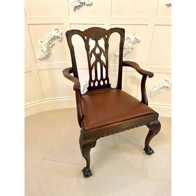 Antique Victorian Carved Mahogany Desk Chair For Sale - Image 13 of 16