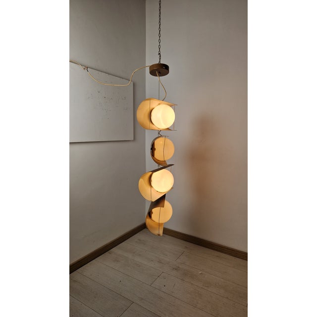 Vintage Pendant Light in Iron and Brass with Opaline Spheres, 1950s For Sale - Image 14 of 18